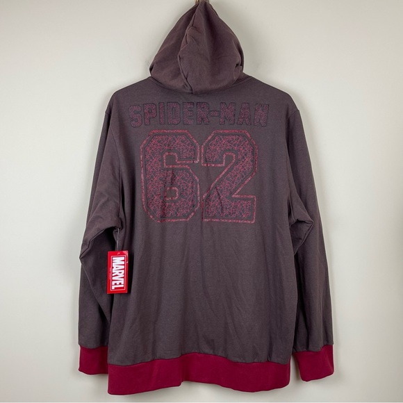 Marvel Grey and Red Hooded Full Zip Squad 62 Spider Man Jacket Coat Size XXL - Picture 7 of 10